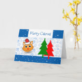 Funny Santa Cat Snow Merry Weihnachtsbaumen Karte (Gelbe Blume)