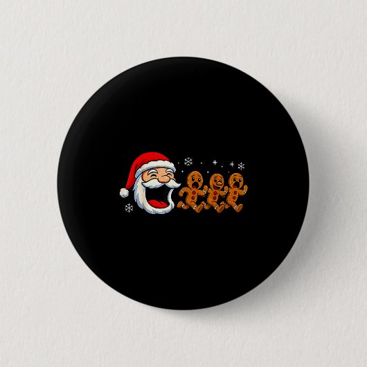 Funny Santa Chasing Gingerbread Christmas Cookie  Button (Vorderseite)
