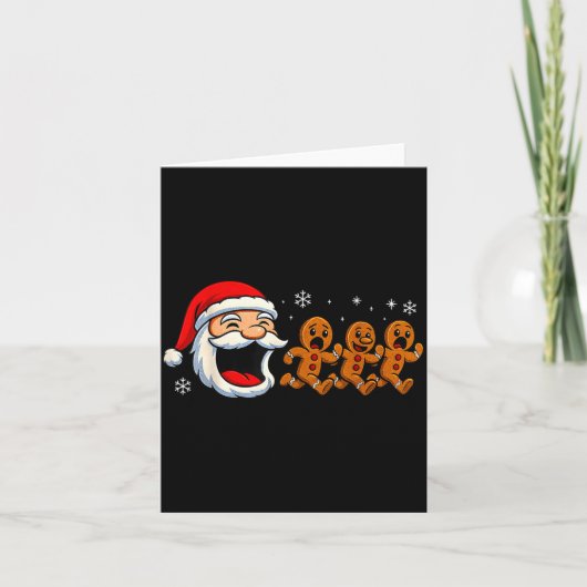 Funny Santa Chasing Gingerbread Christmas Cookie Karte (Vorderseite)