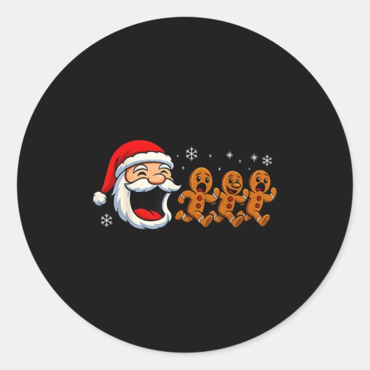 Funny Santa Chasing Gingerbread Christmas Cookie Runder Aufkleber (Vorderseite)