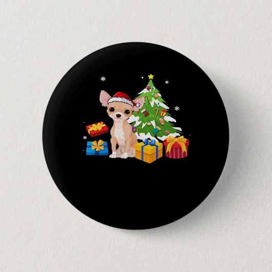 Funny Santa Chihuahua Dog Weihnachtsbaum Geschenke Button (Vorderseite)