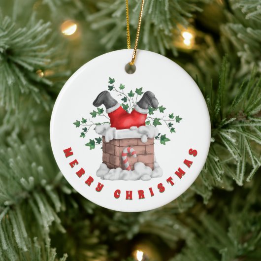 Funny Santa Chimney Frohe Weihnachten Keramik Ornament (Baum)
