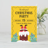 Funny Santa Chimney Weihnachts-Party Einladung (Stehend Vorderseite)