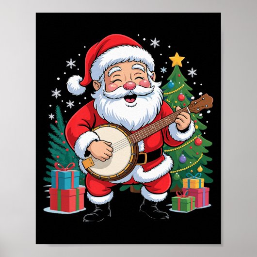 Funny Santa Christmas Design Banjo Holiday Xmas Pa Poster (Vorne)