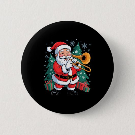 Funny Santa Christmas Design Trombone Holiday Xmas Button (Vorderseite)