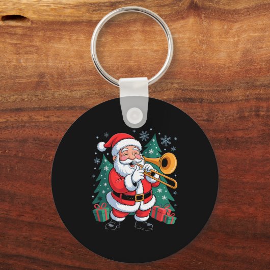 Funny Santa Christmas Design Trombone Holiday Xmas Schlüsselanhänger (Vorderseite)