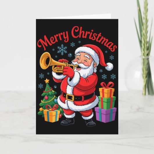 Funny Santa Christmas Design Trumpet Holiday Xmas Karte (Vorderseite)
