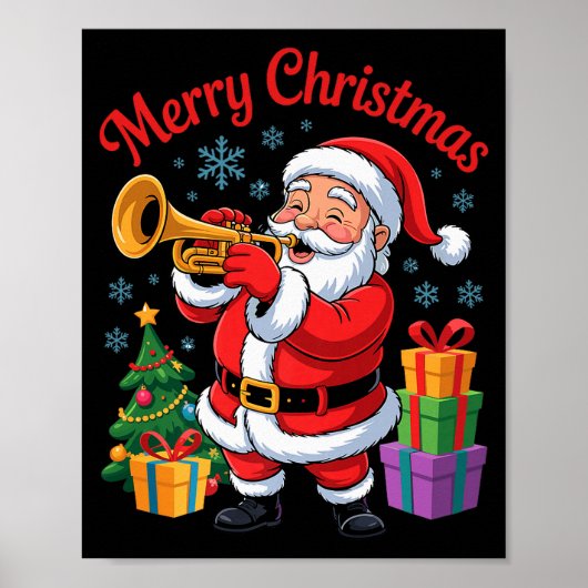 Funny Santa Christmas Design Trumpet Holiday Xmas Poster (Vorne)