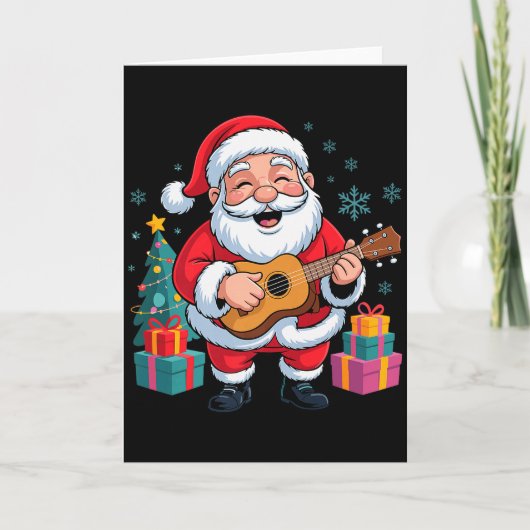 Funny Santa Christmas Design Ukulele Holiday Xmas Karte (Vorderseite)