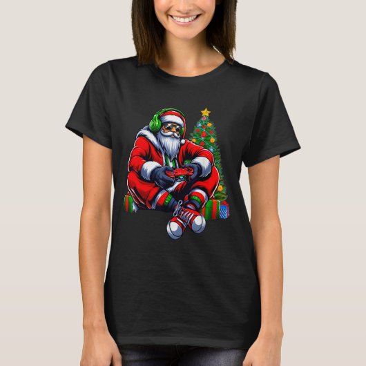 Funny Santa Christmas Gamer Controller Xmas Gaming T-Shirt (Vorderseite)