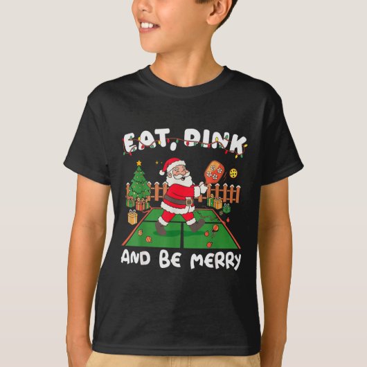 Funny Santa Ckleball Christmas Eat Dink And Be Mer T-Shirt (Vorderseite)