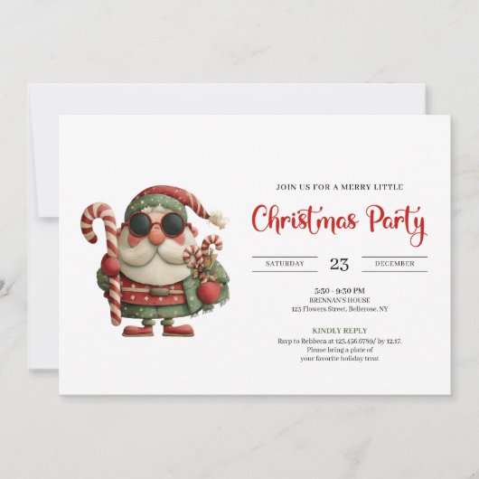 Funny Santa Classic Printable Red Green Party Einladung (Vorderseite)