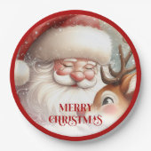 Funny Santa Claus and Rudolph Holiday Party Plates Pappteller (Vorderseite)