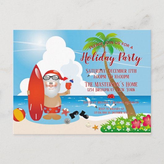 Funny Santa Claus Beach Feier Einladung Postkarte (Vorderseite)