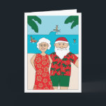 Funny Santa Claus Beach Feiertagskarte<br><div class="desc">Fun illustriert von Santa and Mrs. Claus taking...  hat die Selfie von Their Beach vacation. In the background is a trio of reindeer enjoying the ocean.</div>