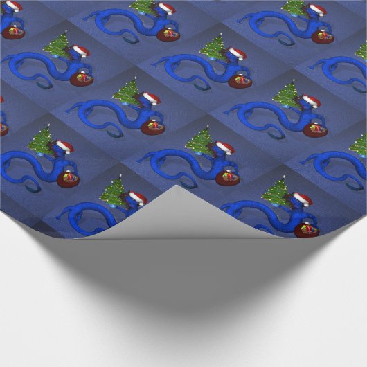 Funny Santa Claus Blue Dragon Geschenkpapier (Ecke)