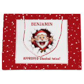 Funny Santa Claus bricht durch Name Weihnachten Große Geschenktüte (Vorderseite)