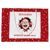 Funny Santa Claus bricht durch Name Weihnachten Große Geschenktüte (Rückseite)
