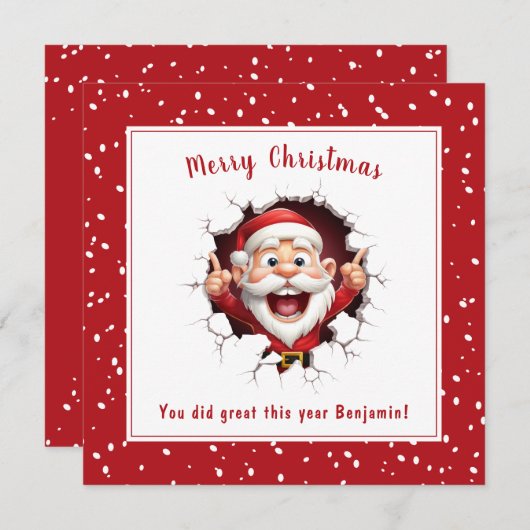 Funny Santa Claus bricht durch Red Christmas Karte (Vorne/Hinten)