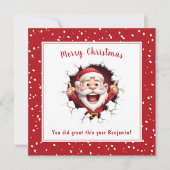 Funny Santa Claus bricht durch Red Christmas Karte (Vorderseite)