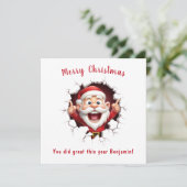 Funny Santa Claus bricht durch Weihnachtskarte Karte (Stehend Vorderseite)