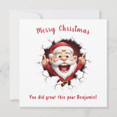 Funny Santa Claus bricht durch Weihnachtskarte Karte (Vorderseite)