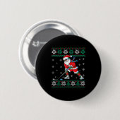 Funny Santa Claus Christmas Ice Hockey Ugly Sweate Button (Vorne & Hinten)