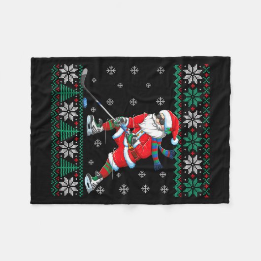 Funny Santa Claus Christmas Ice Hockey Ugly Sweate Fleecedecke (Vorderseite (Horizontal))