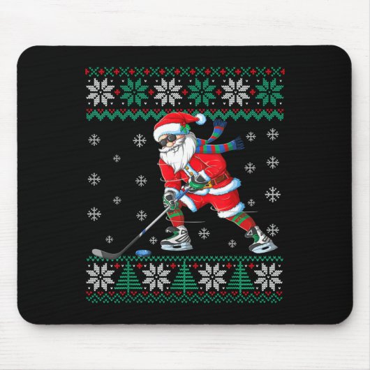 Funny Santa Claus Christmas Ice Hockey Ugly Sweate Mousepad (Vorne)