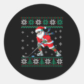 Funny Santa Claus Christmas Ice Hockey Ugly Sweate Runder Aufkleber (Vorderseite)