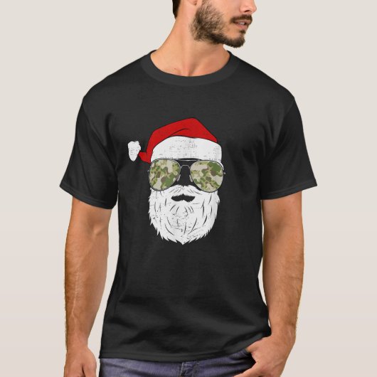 Funny Santa Claus Face Sonnenbrille Camouflage Cam T-Shirt (Vorderseite)