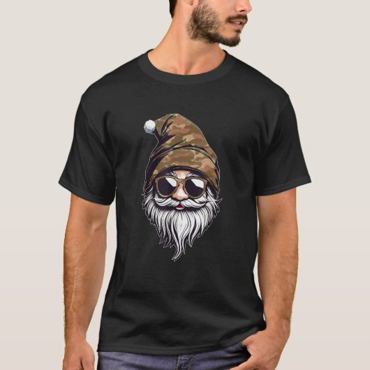 Funny Santa Claus Face Sonnenbrille Camouflage Cam T-Shirt (Vorderseite)