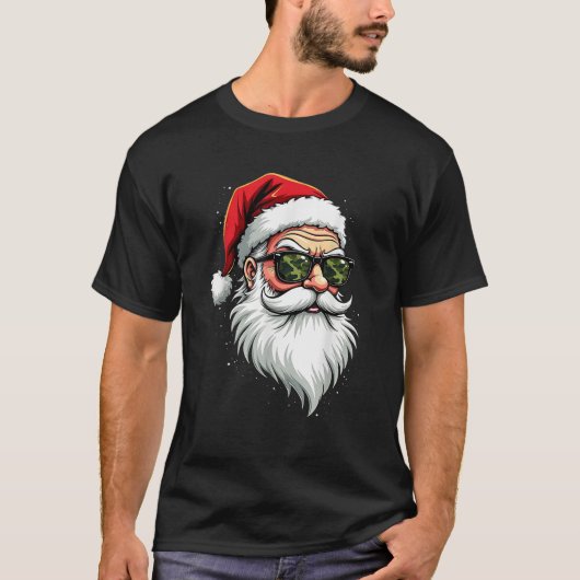 Funny Santa Claus Face Sonnenbrille Camouflage Cam T-Shirt (Vorderseite)