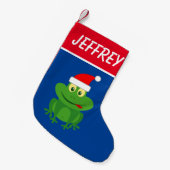 Funny Santa Claus frog Cartoon Kind Name Kleiner Weihnachtsstrumpf (Vorderansicht (hängend))
