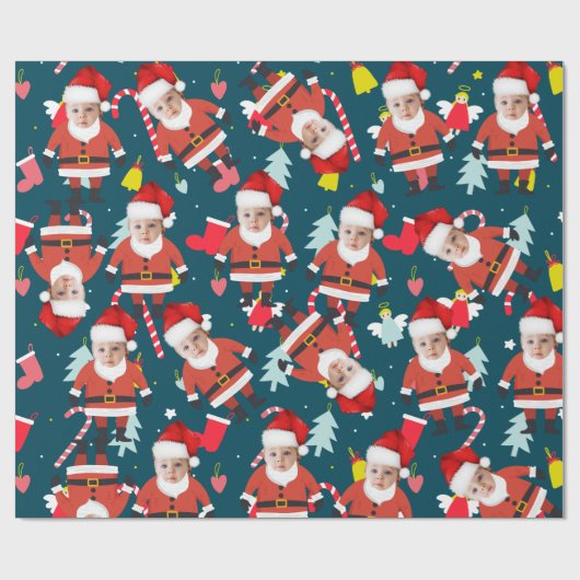 Funny Santa Claus Frohe Weihnachts Custom Face Geschenkpapier (Flach)