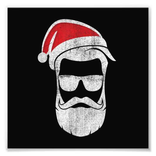 Funny Santa Claus Gesicht mit Hat Beard & Glasses Fotodruck (Vorne)
