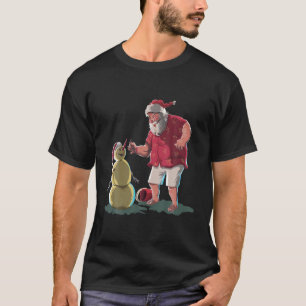 Funny Santa Claus Gesicht mit Hut Bart und Snowman T-Shirt