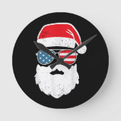 Funny Santa Claus Gesicht Sonnenbrille Patriotic A Runde Wanduhr (Vorderseite)