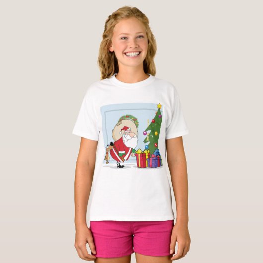 Funny Santa Claus Girls T - Shirt (Vorne ganz)