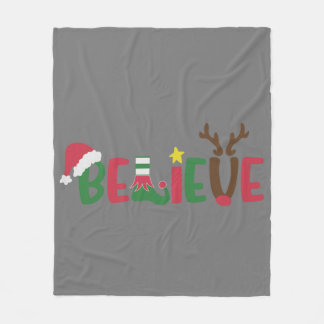Funny Santa Claus Hat Believe Snowflakes Christmas Fleecedecke