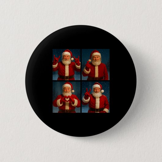 Funny Santa Claus Heart And Peace Sign Retro Chris Button (Vorderseite)