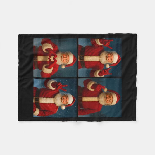Funny Santa Claus Heart And Peace Sign Retro Chris Fleecedecke (Vorderseite (Horizontal))