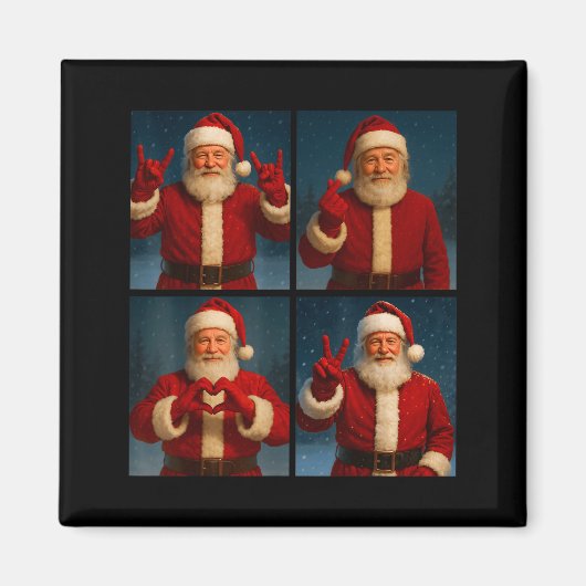 Funny Santa Claus Heart And Peace Sign Retro Chris Magnet (Vorne)