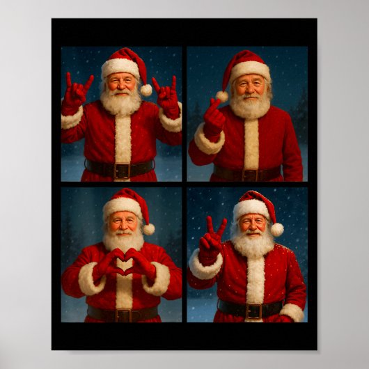 Funny Santa Claus Heart And Peace Sign Retro Chris Poster (Vorne)