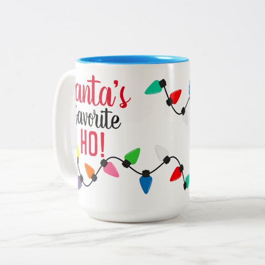 Funny Santa Claus Helper Xmas String Lights Zweifarbige Tasse (Vorderseite Links)
