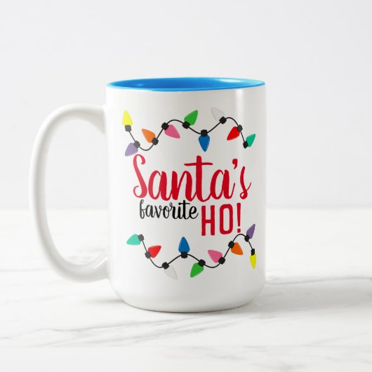 Funny Santa Claus Helper Xmas String Lights Zweifarbige Tasse (Links)