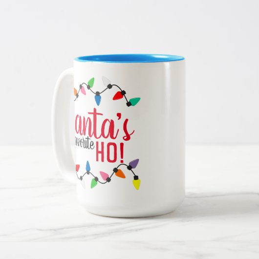 Funny Santa Claus Helper Xmas String Lights Zweifarbige Tasse (Vorderseite Links)