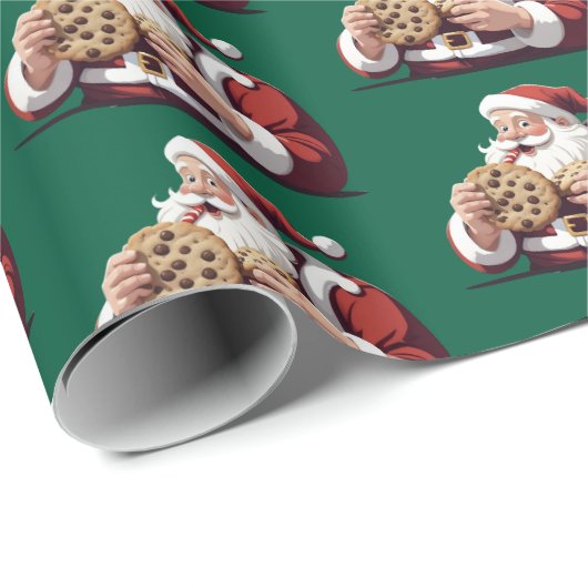 Funny Santa Claus Holding Holiday Cookies Geschenkpapier (Rolleneckpunkt)