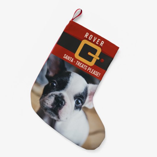 Funny Santa Claus Hund Foto und Name Personalisier Kleiner Weihnachtsstrumpf (Vorderansicht (hängend))