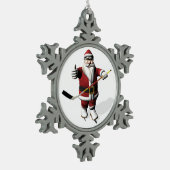 Funny Santa Claus Ice Hockey Player Schneeflocken Zinn-Ornament (Links)